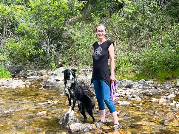 Cosmic Dog Training, Kathleen and Fabi in Boulder Creek, Boulder, Colorado.